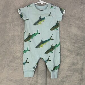 Tea Collection Baby Boys Girls Shark Short Sleeve Romper infant sz 3-6 Months